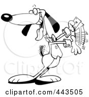Poster, Art Print Of Cartoon Black And White Outline Design Of A Dog Shuffling Playing Cards