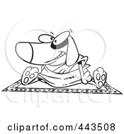 Royalty Free RF Clip Art Illustration Of A Cartoon Black And White Outline Design Of A Doggie Lama Sitting On A Rug