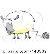 Cartoon Sheep Connected To Yarn