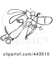 Royalty Free RF Clip Art Illustration Of A Cartoon Black And White Outline Design Of A Cupid Wiener Dog