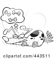 Royalty Free RF Clip Art Illustration Of A Cartoon Black And White Outline Design Of A Dog Dreaming Of Bones