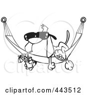 Poster, Art Print Of Cartoon Black And White Outline Design Of A Dog Lounging On A Hammock