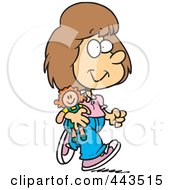 Royalty Free RF Clip Art Illustration Of A Cartoon Girl Walking With Her Doll