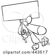 Poster, Art Print Of Cartoon Black And White Outline Design Of A Dog Carrying A Sign