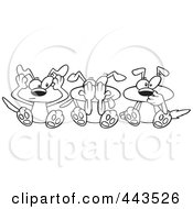 Poster, Art Print Of Cartoon Black And White Outline Design Of Hear No See No And Speak No Evil Dogs