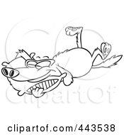 Royalty Free RF Clip Art Illustration Of A Cartoon Black And White Outline Design Of A Golden Retriever Sleeping On A Pillow