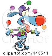 Cartoon Dog Juggling And Unicycling