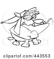 Royalty Free RF Clip Art Illustration Of A Cartoon Black And White Outline Design Of A Smoking Doglinquient by toonaday
