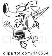 Royalty Free RF Clip Art Illustration Of A Cartoon Black And White Outline Design Of A Cheering Dog
