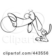 Cartoon Black And White Outline Design Of A Dog Chewing Bubble Gum