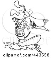 Royalty Free RF Clip Art Illustration Of A Cartoon Black And White Outline Design Of A Wakeboarding Wiener Dog