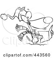 Royalty Free RF Clip Art Illustration Of A Cartoon Black And White Outline Design Of A Dog Singing Christmas Carols