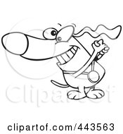 Poster, Art Print Of Cartoon Black And White Outline Design Of A Champion Dog With A Medal
