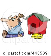 Poster, Art Print Of Cartoon Man Sitting By A Dog House