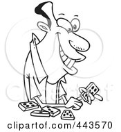 Cartoon Black And White Outline Design Of A Black Man Playing Dominoes
