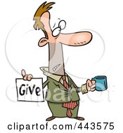 Poster, Art Print Of Cartoon Broke Businessman Holding A Cup And Give Sign