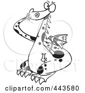 Royalty Free RF Clip Art Illustration Of A Cartoon Black And White Outline Design Of A Dragon Plugging His Mouth