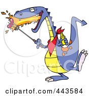 Royalty Free RF Clip Art Illustration Of A Cartoon Dragon Roasting Sausage by toonaday