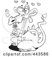 Royalty Free RF Clip Art Illustration Of A Cartoon Black And White Outline Design Of A Romantic Dragon
