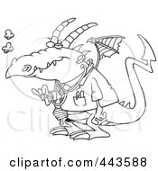 Poster, Art Print Of Cartoon Black And White Outline Design Of A Doctor Dragon