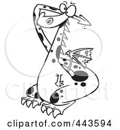 Poster, Art Print Of Cartoon Black And White Outline Design Of A Dragon Covering His Ears