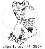Royalty Free RF Clip Art Illustration Of A Cartoon Black And White Outline Design Of A Dragon Covering His Ears