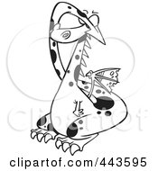 Poster, Art Print Of Cartoon Black And White Outline Design Of A Dragon Covering His Eyes