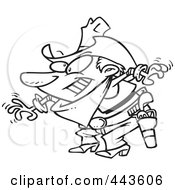 Royalty Free RF Clip Art Illustration Of A Cartoon Black And White Outline Design Of A Cowboy Drawing His Guns by toonaday
