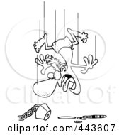 Cartoon Black And White Outline Design Of A Man Jumping In An Empty Pool