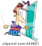 Poster, Art Print Of Cartoon Man Approaching A Door With A Tentacled Monster
