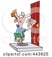 Poster, Art Print Of Cartoon Boy Knocking On A Door