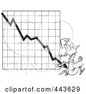 Royalty Free RF Clip Art Illustration Of A Cartoon Black And White Outline Design Of A Businesswoman Running From A Chart Arrow