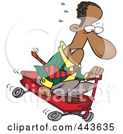 Cartoon Black Businessman Riding Downhill In A Wagon