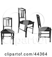 Poster, Art Print Of Three Black Silhouetted Antique Chairs