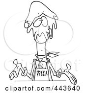 Poster, Art Print Of Cartoon Black And White Outline Design Of A Pizza Man With Dough On His Head