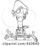 Royalty Free RF Clip Art Illustration Of A Cartoon Black And White Outline Design Of A Pizza Man With Dough On His Head
