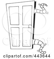 Royalty Free RF Clip Art Illustration Of A Cartoon Black And White Outline Design Of Tentacles Opening A Closet Door