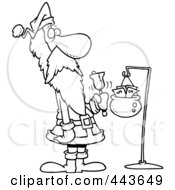 Poster, Art Print Of Cartoon Black And White Outline Design Of Santa Ringing A Bell