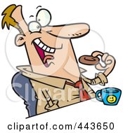 Royalty Free RF Clip Art Illustration Of A Cartoon Businessman Eating A Donut by toonaday
