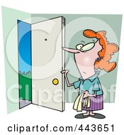 Cartoon Woman Opening A Door