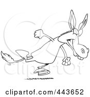 Poster, Art Print Of Cartoon Black And White Outline Design Of A Running Donkey