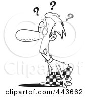 Royalty Free RF Clip Art Illustration Of A Cartoon Black And White Outline Design Of A Confused Doofus