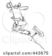 Poster, Art Print Of Cartoon Black And White Outline Design Of A Man Facing Downhill