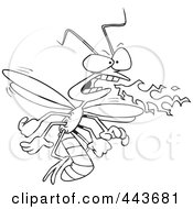 Royalty Free RF Clip Art Illustration Of A Cartoon Black And White Outline Design Of A Flaming Dragonfly by toonaday