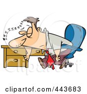 Poster, Art Print Of Cartoon Tired Businessman Sleeping On His Desk
