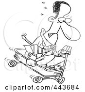 Royalty Free RF Clip Art Illustration Of A Cartoon Black And White Outline Design Of A Black Businessman Riding Downhill In A Wagon by toonaday