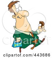 Poster, Art Print Of Cartoon Businessman Walking And Eating A Donut
