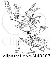 Poster, Art Print Of Cartoon Black And White Outline Design Of A Surfing Dragon