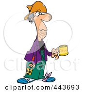 Royalty Free RF Clip Art Illustration Of A Cartoon Homeless Man Holding A Charity Cup by toonaday
