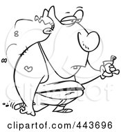 Royalty Free RF Clip Art Illustration Of A Cartoon Black And White Outline Design Of A Gross Man Carrying A Can